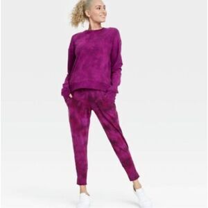 All in Motion Pink Tie Dye French Terry Crewneck Sweatshirt size XXL & Joggers M